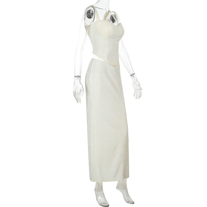 Slit v neck smocked apricot maxi skirt set - Image 2
