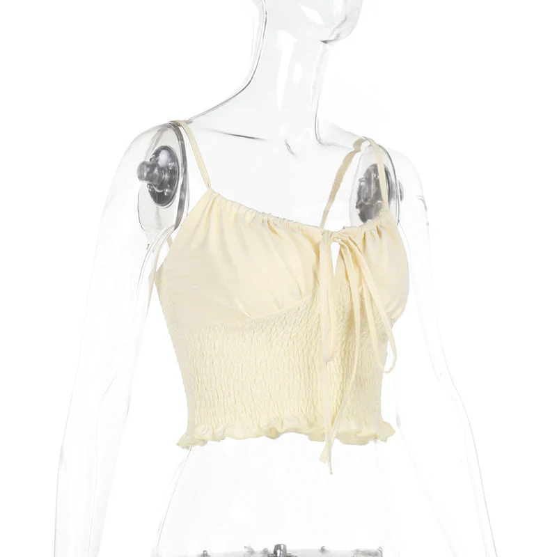 Smocked self tie ruffle cami top - Image 6