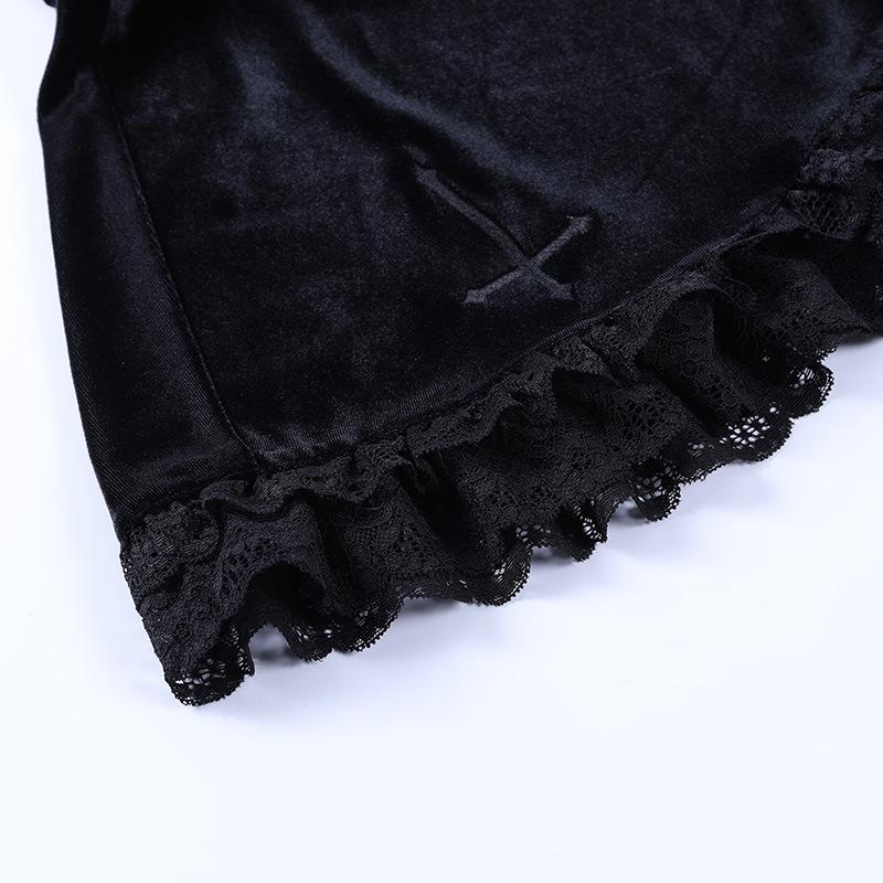 Solid A line lace hem spider web pattern mini skirt y2k 90s Revival Techno Fashion - Image 6