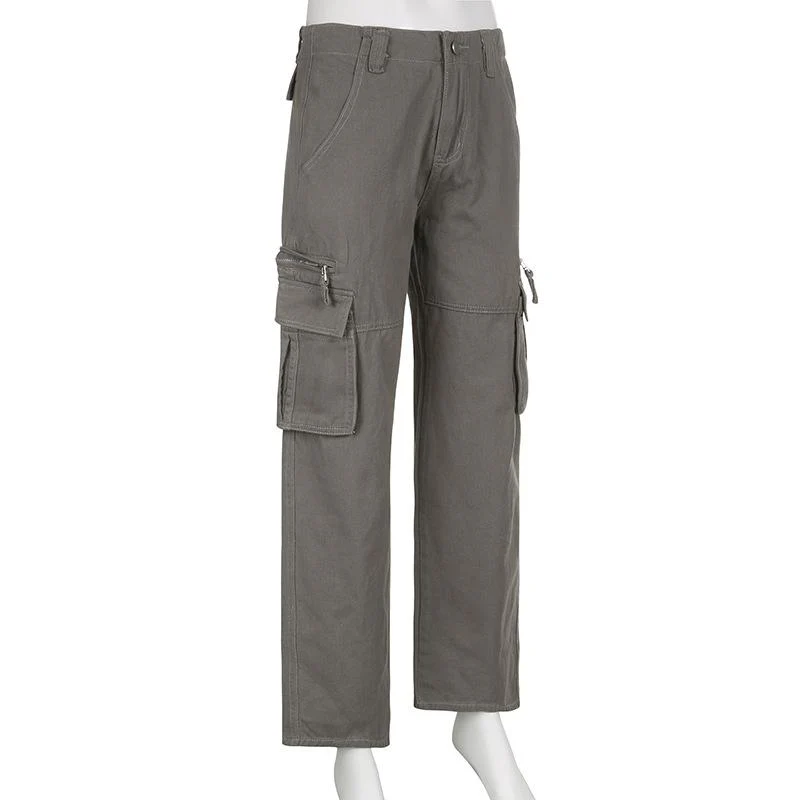 Solid cargo pocket zip-up low rise jeans - Image 3