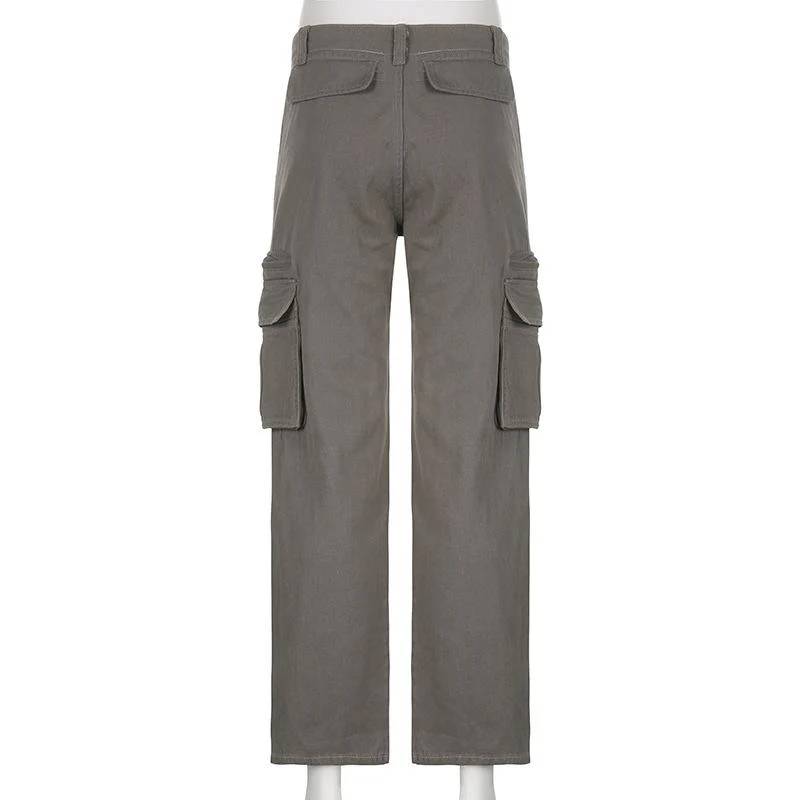 Solid cargo pocket zip-up low rise jeans - Image 4