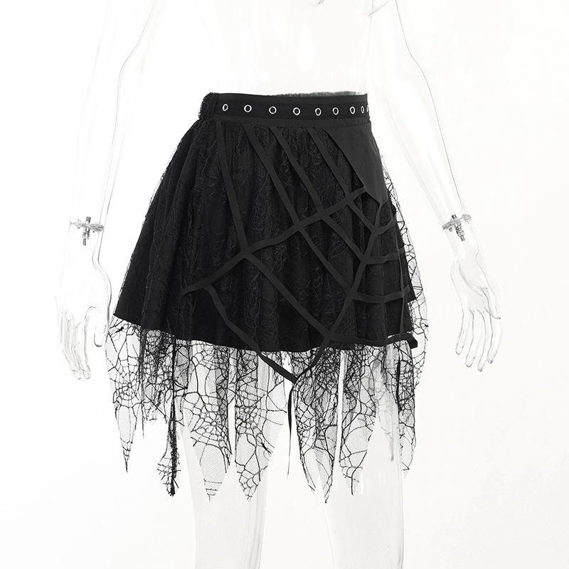 Solid irregular mesh spider web pattern mini skirt y2k 90s Revival Techno Fashion - Image 4