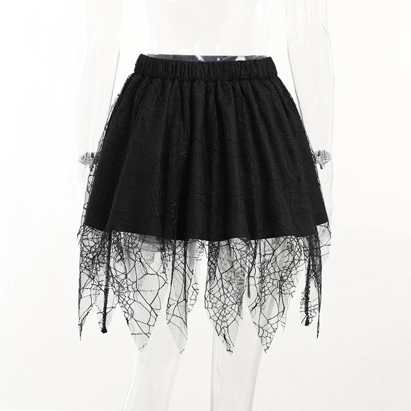 Solid irregular mesh spider web pattern mini skirt y2k 90s Revival Techno Fashion - Image 5