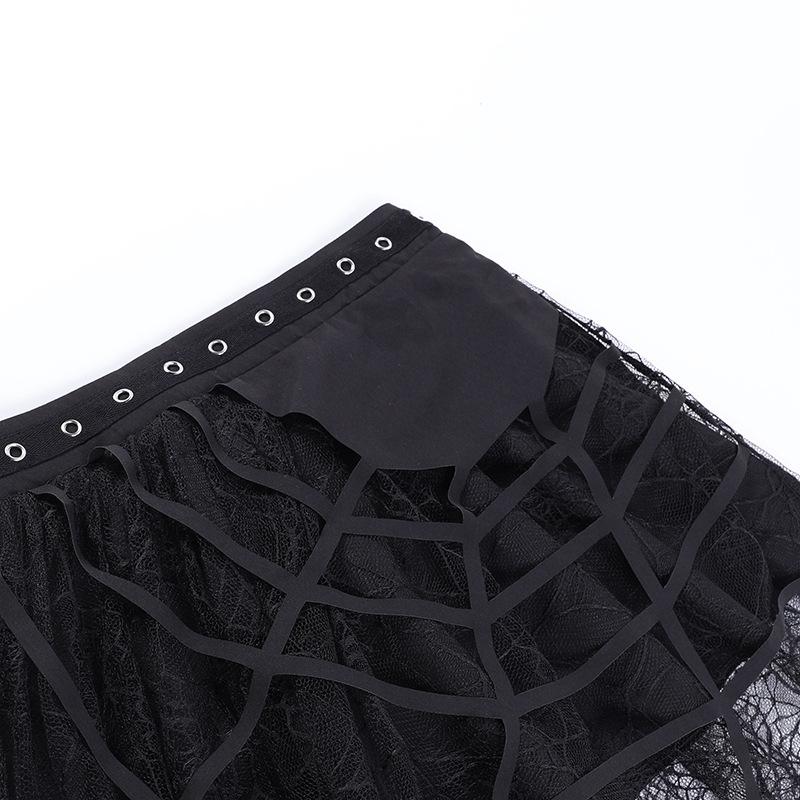 Solid irregular mesh spider web pattern mini skirt y2k 90s Revival Techno Fashion - Image 6