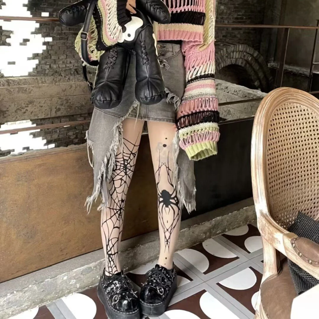 Spider web print sheer mesh halloween tights - Image 4