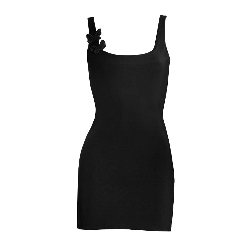 Square neck butterfly applique tank mini dress - Image 2