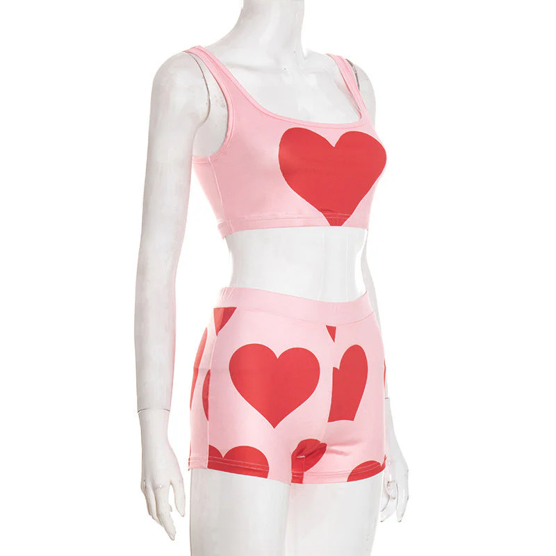 Square neck heart print backless tank pant set - Image 3