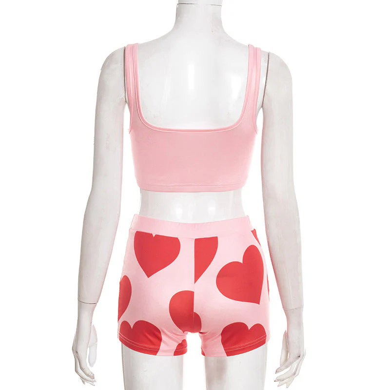 Square neck heart print backless tank pant set - Image 4