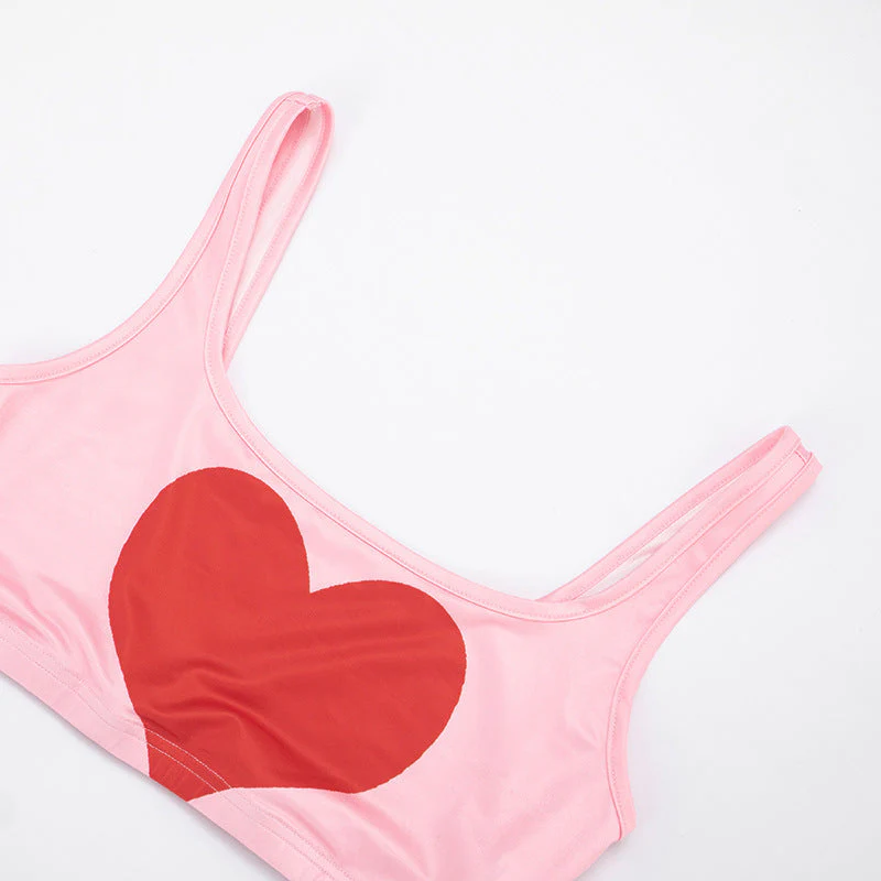 Square neck heart print backless tank pant set - Image 5
