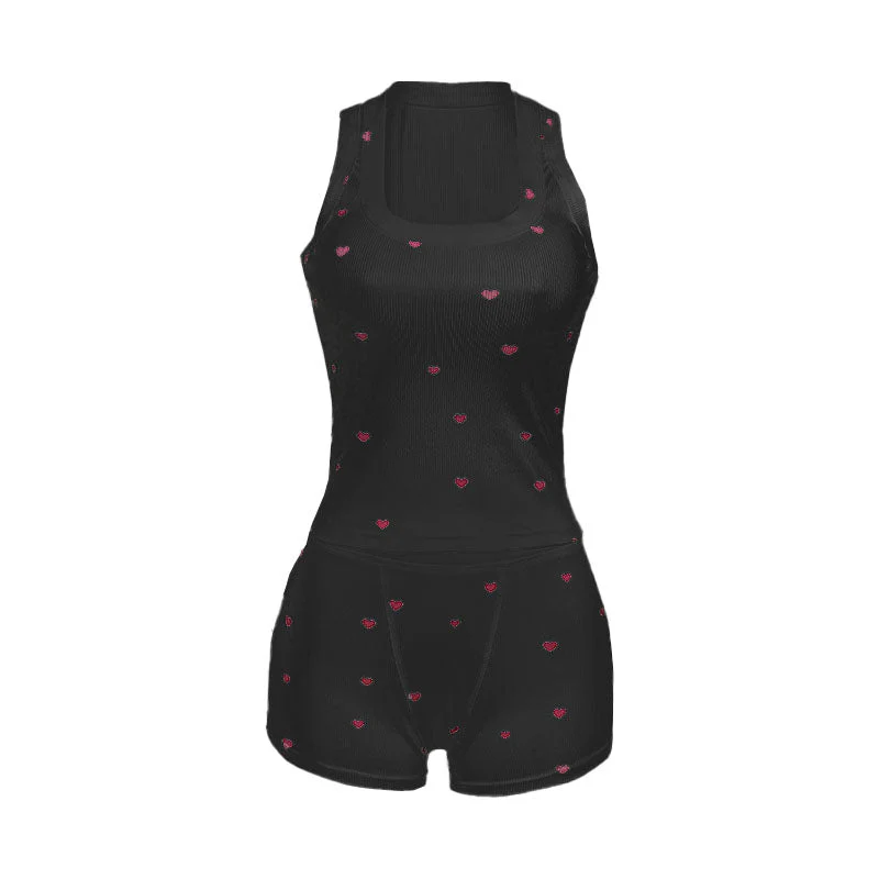 Square neck heart print ribbed pant set - Image 2
