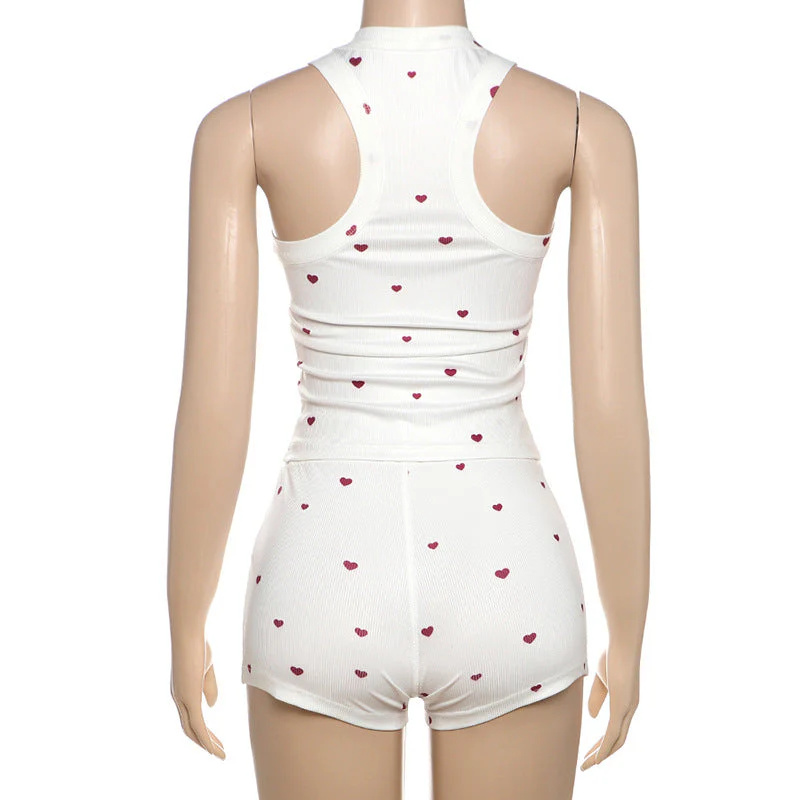 Square neck heart print ribbed pant set - Image 6