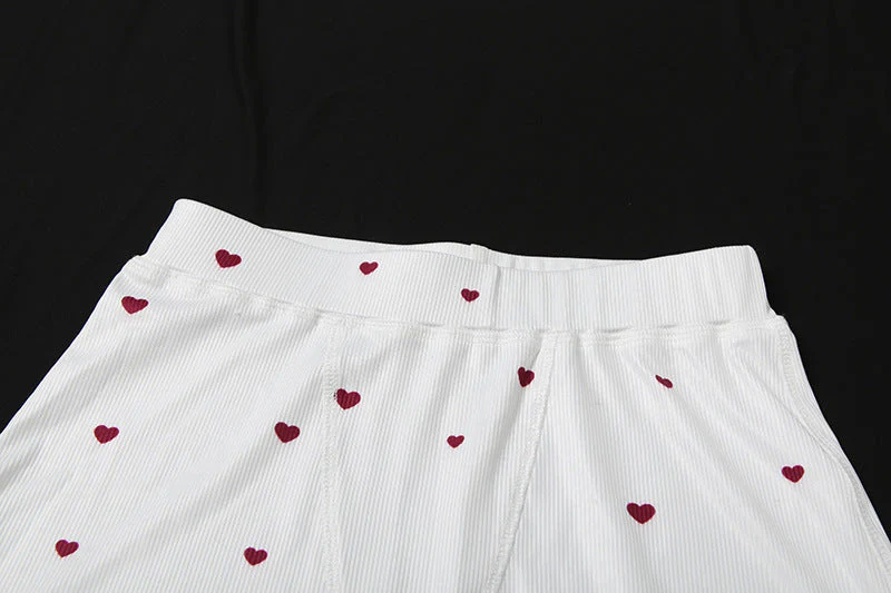 Square neck heart print ribbed pant set - Image 8