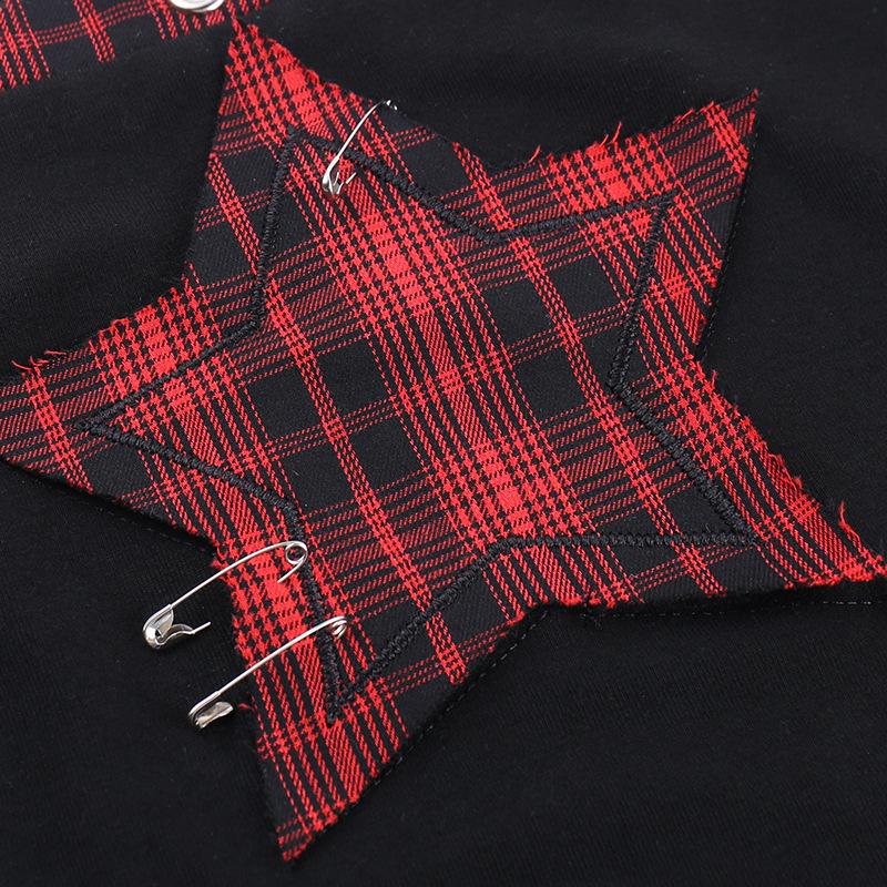 Square neck hollow out star print plaid cami top - Image 6
