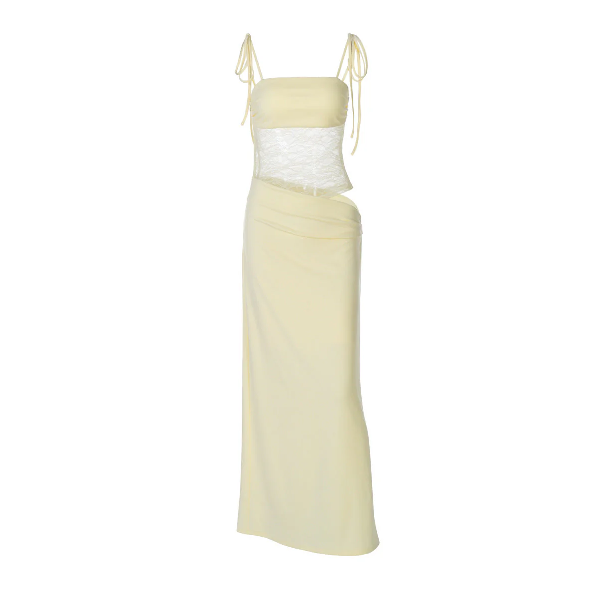 Square neck lace hollow out zip-up cami maxi dress