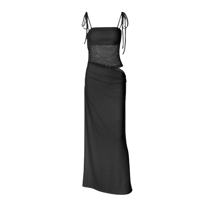 Square neck lace hollow out zip-up cami maxi dress - Image 2