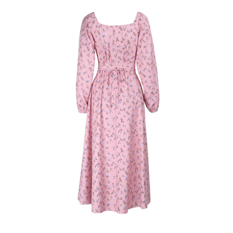 Square neck long sleeve high slit flower print maxi dress - Image 6