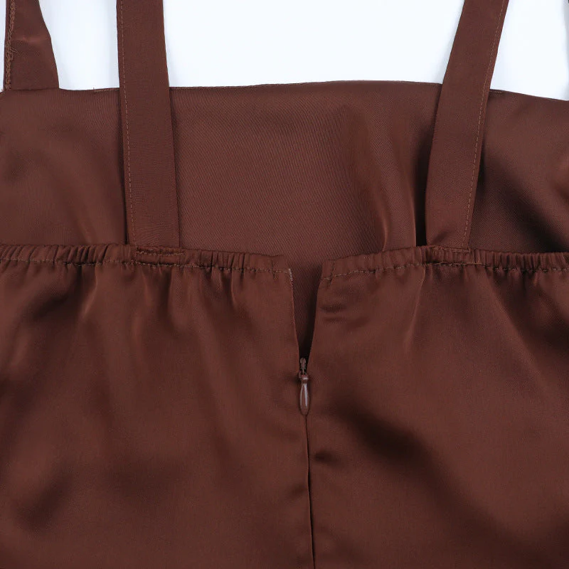 Square neck satin ruched zip-up cami maxi dress - Image 7