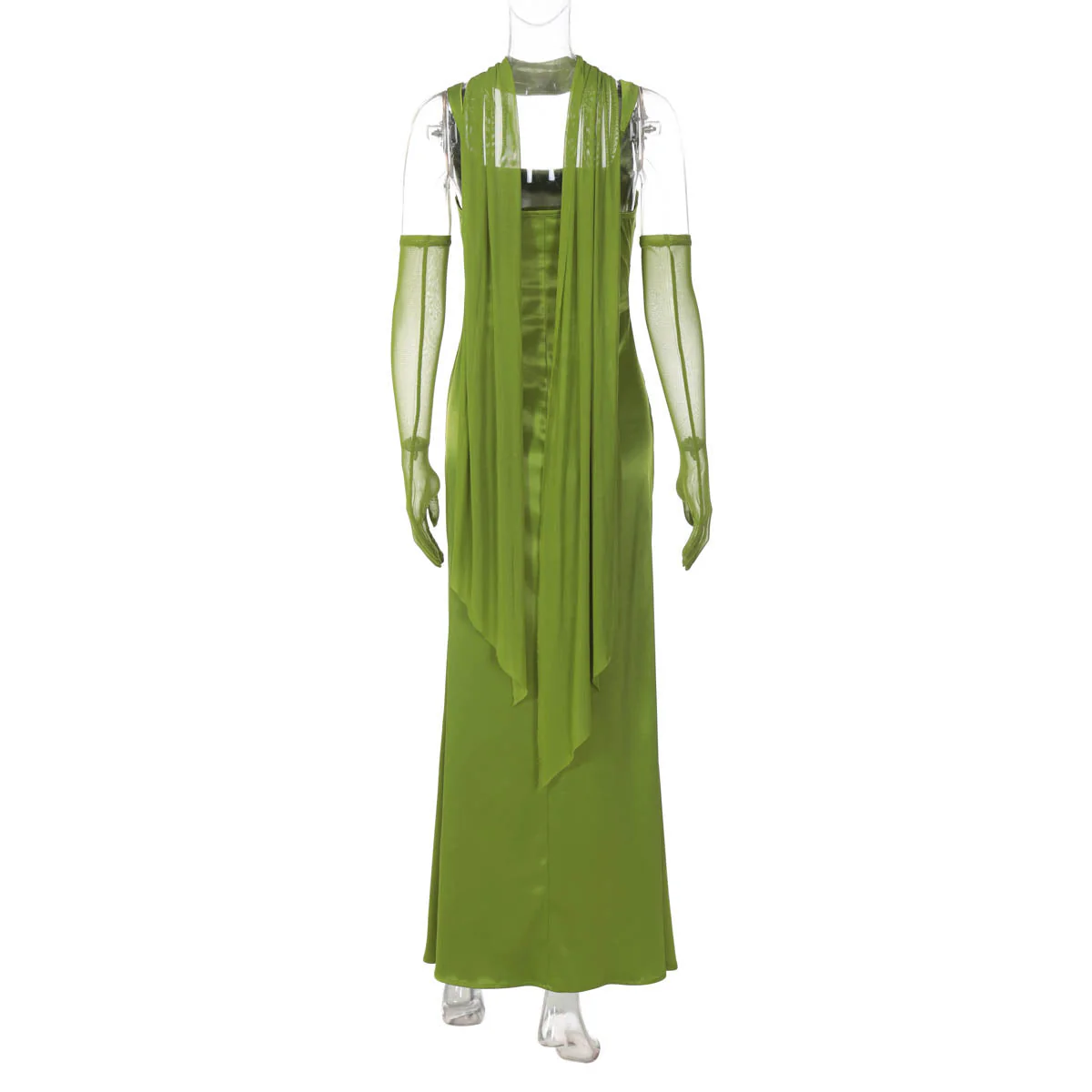 Square neck gloves ruched cami maxi dress - Image 6