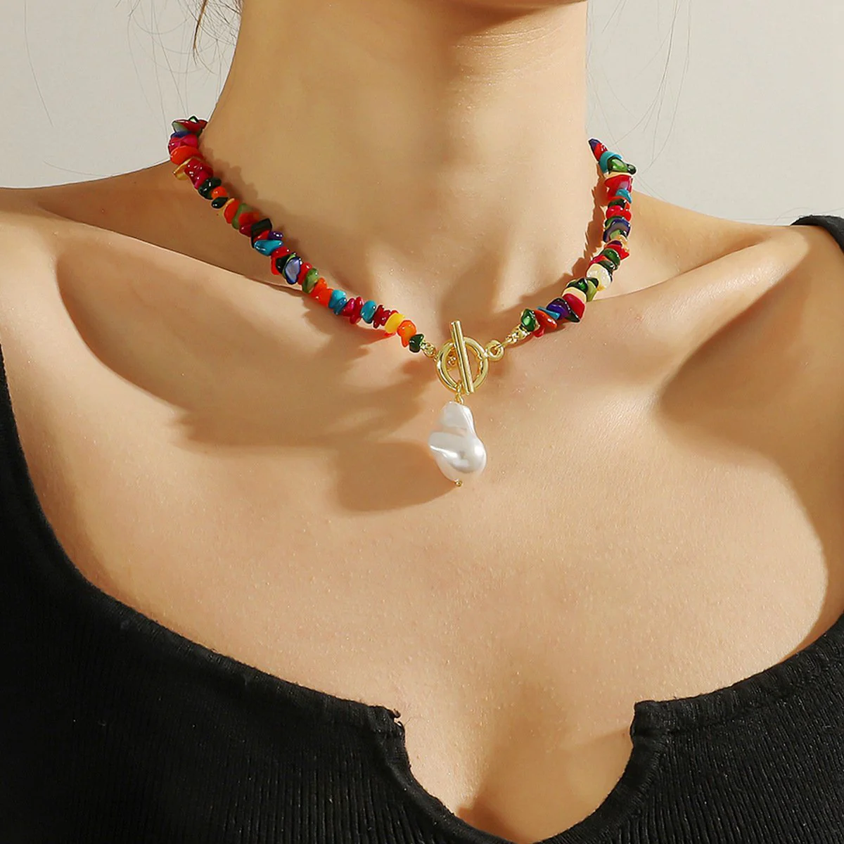 Stone beaded multicolor pendant necklace - Image 11