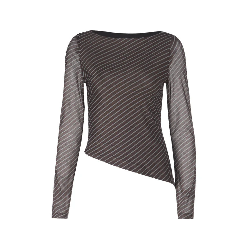 Striped long sleeve crewneck irregular top