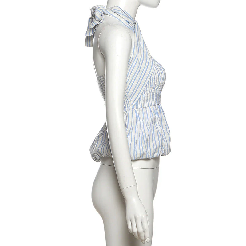 Striped print smocked halter top - Image 3
