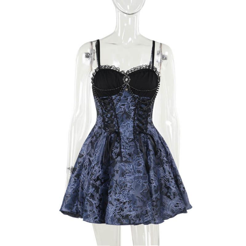 Sweetheart neck beaded smocked lace up cami mini dress - Image 3