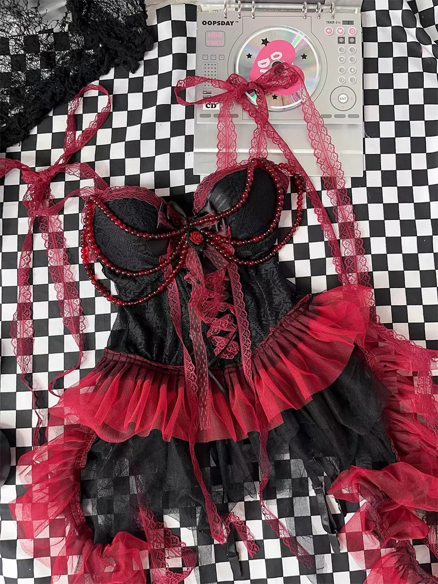 Sweetheart neck bowknot lace hem beaded mesh mini dress - Image 10
