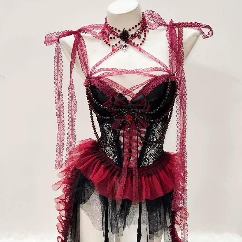 Sweetheart neck bowknot lace hem beaded mesh mini dress - Image 4