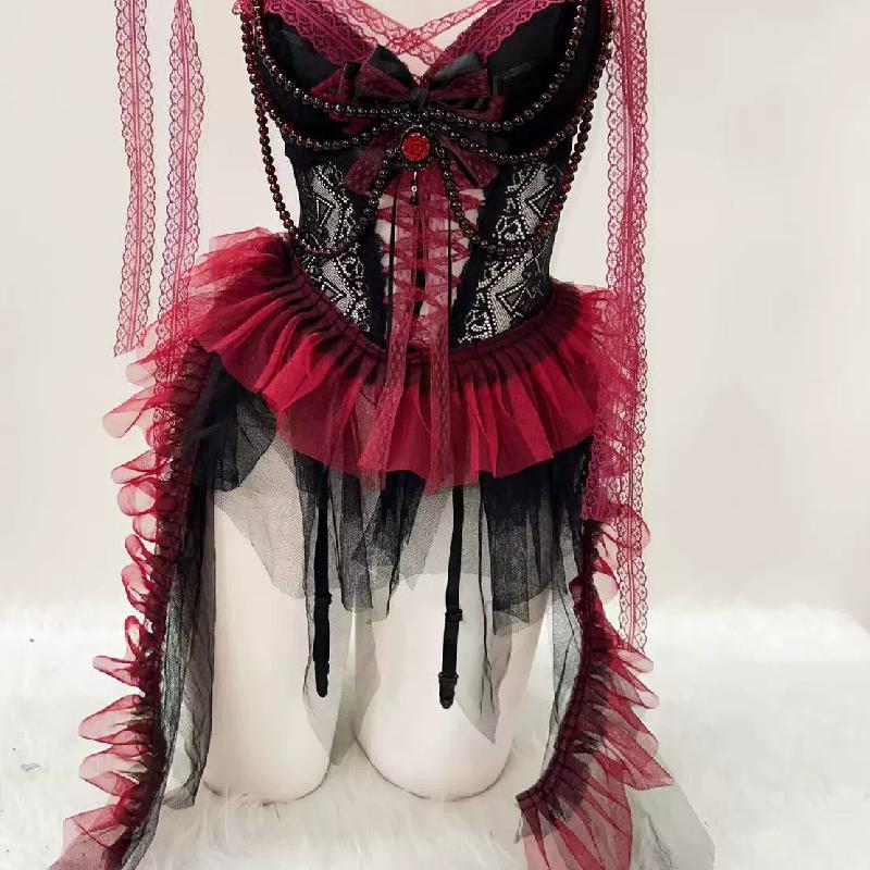 Sweetheart neck bowknot lace hem beaded mesh mini dress - Image 5