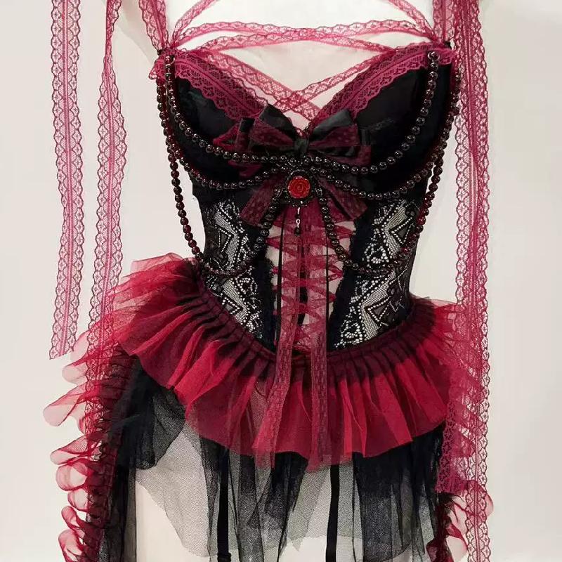 Sweetheart neck bowknot lace hem beaded mesh mini dress - Image 6