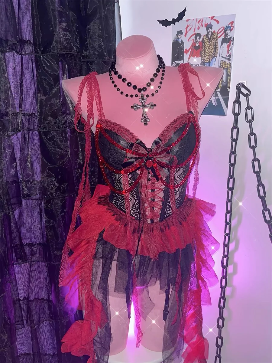 Sweetheart neck bowknot lace hem beaded mesh mini dress - Image 8