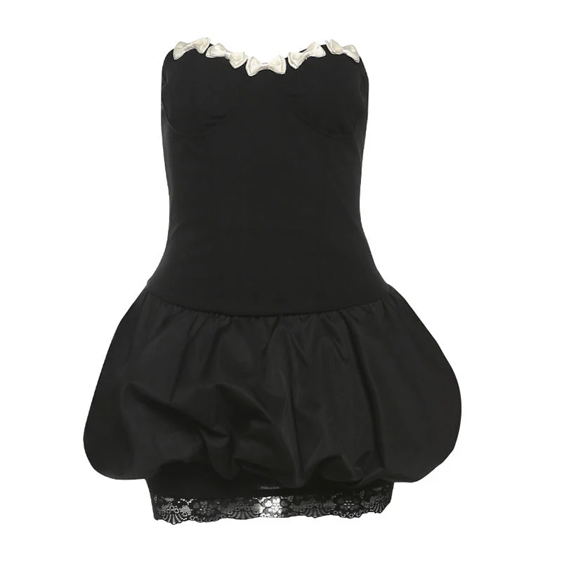 Sweetheart neck bowknot lace hem mini dress