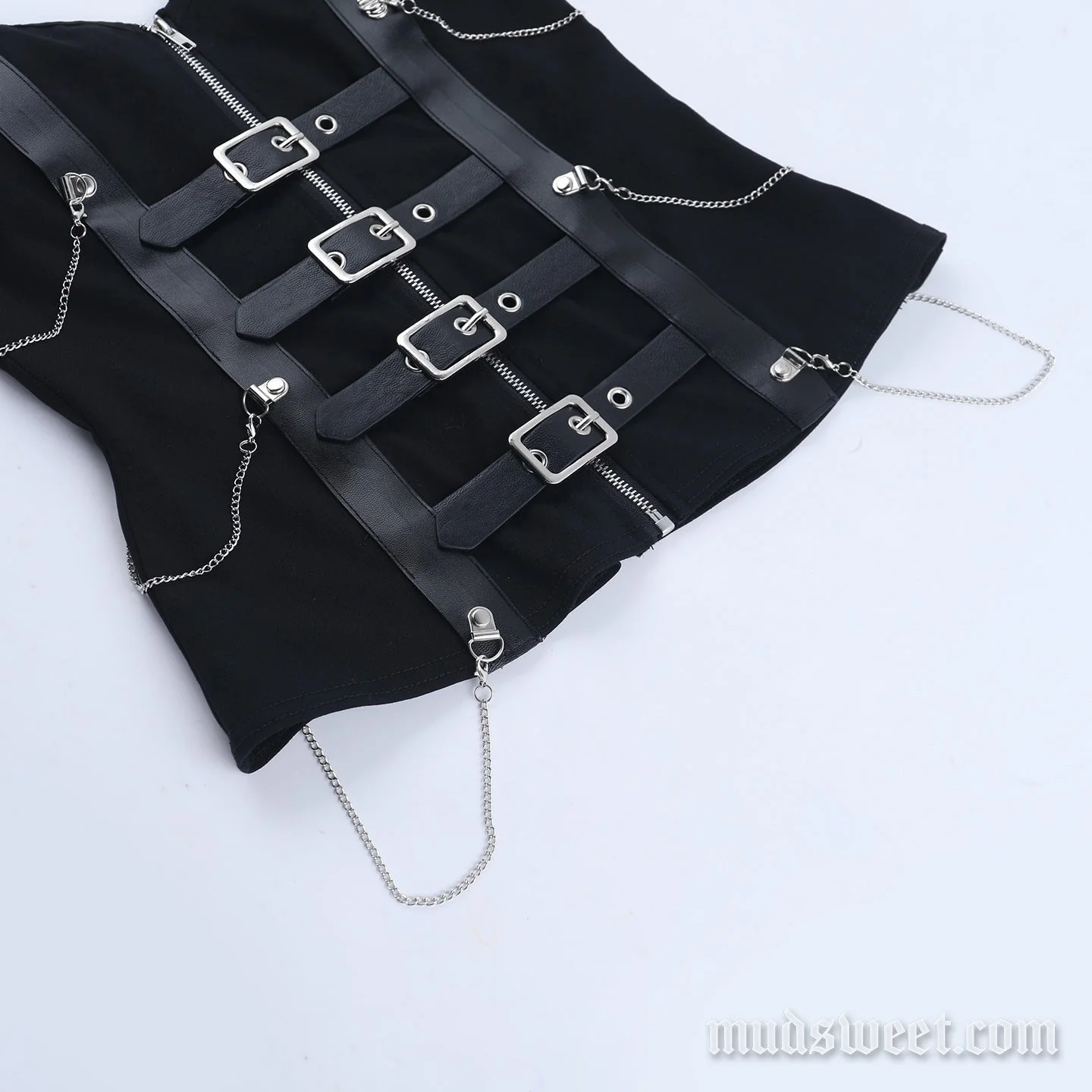 Sweetheart neck buckle metal chain zip-up top - Image 5