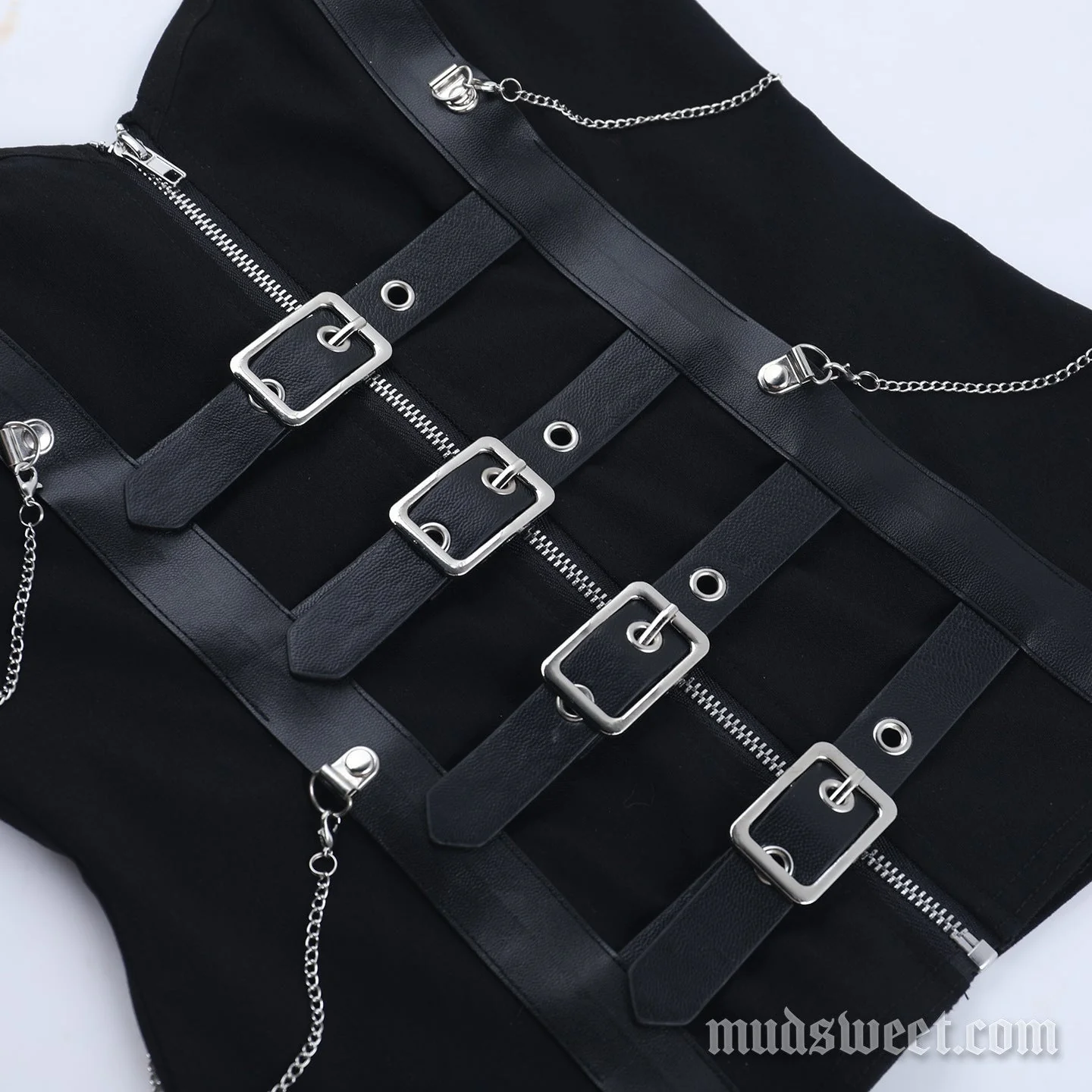 Sweetheart neck buckle metal chain zip-up top - Image 6