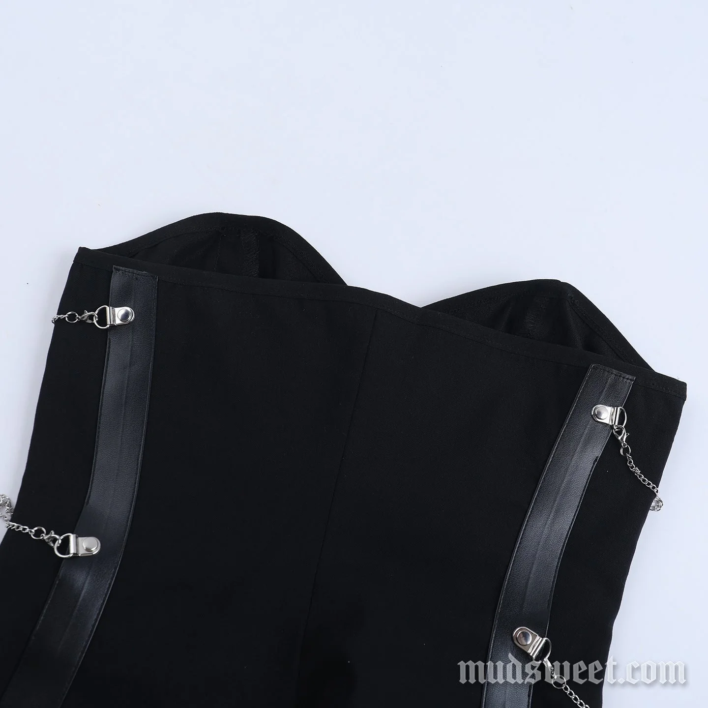 Sweetheart neck buckle metal chain zip-up top - Image 7