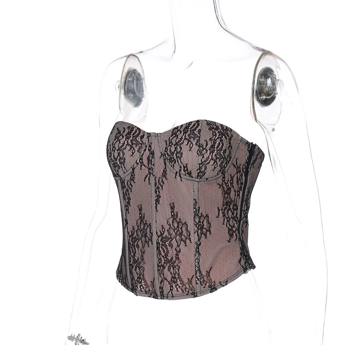 Sweetheart neck bustier lace zip-up tube top - Image 3