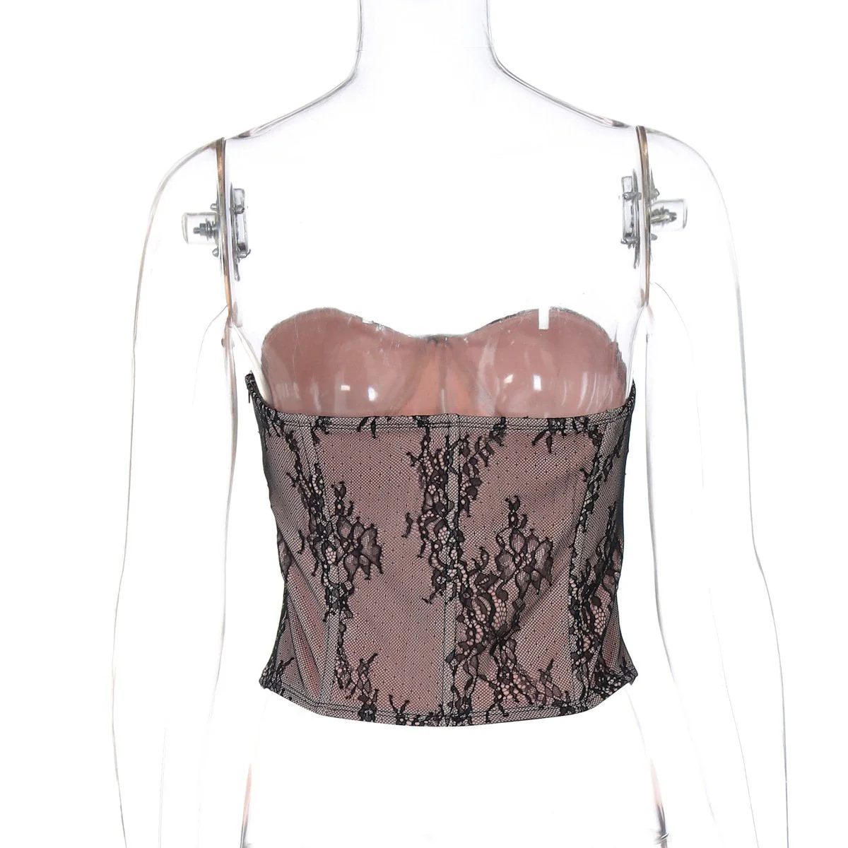 Sweetheart neck bustier lace zip-up tube top - Image 4