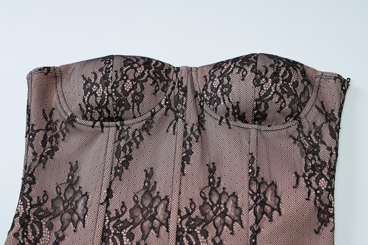 Sweetheart neck bustier lace zip-up tube top - Image 5