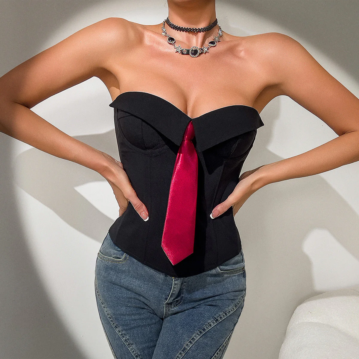 Sweetheart neck button backless tube top - Image 4