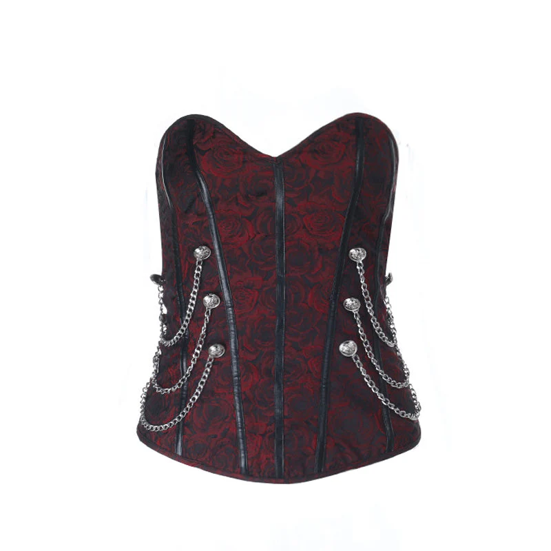 Sweetheart neck corset zip-up metal chain top - Image 2