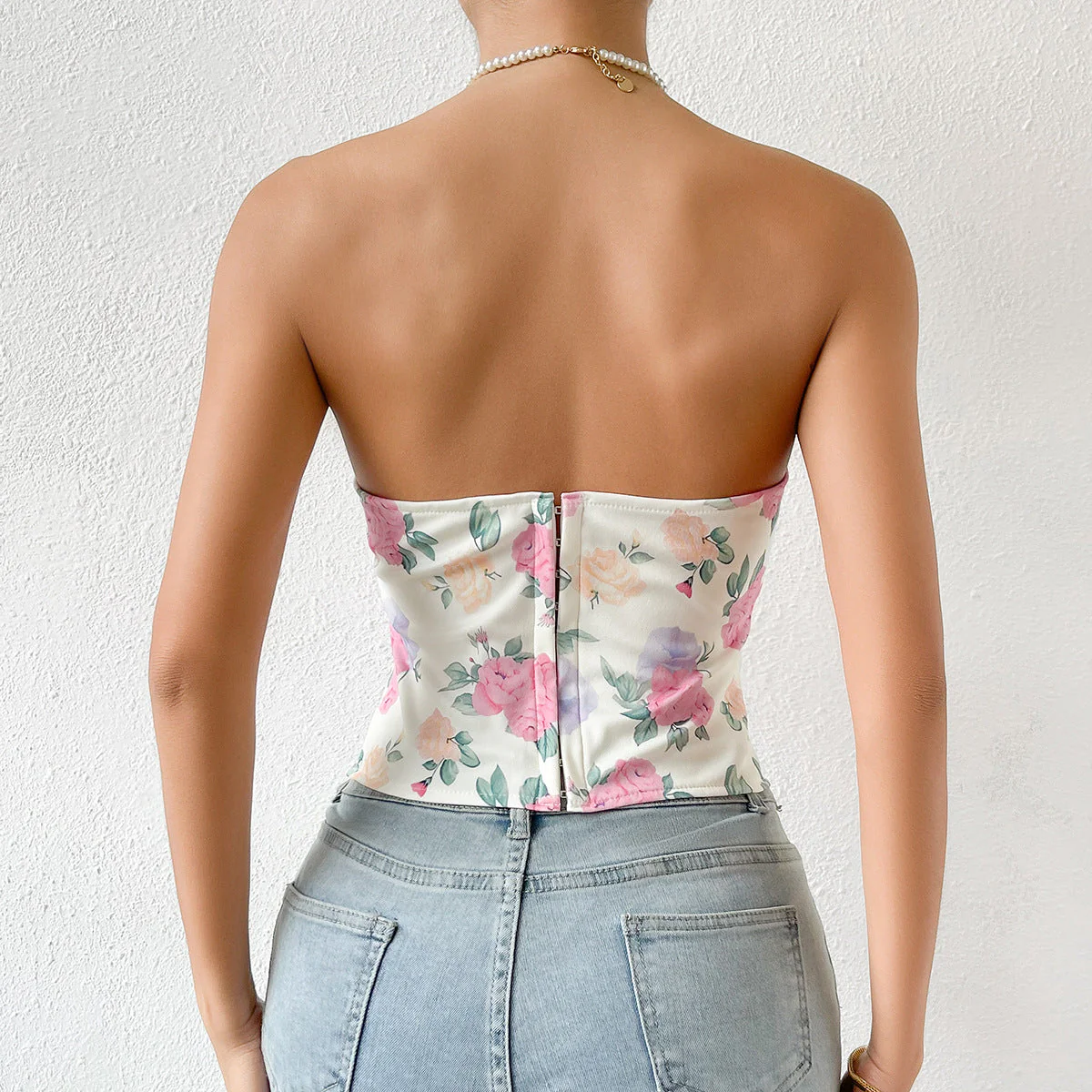 Sweetheart neck flower print corset tube top - Image 9