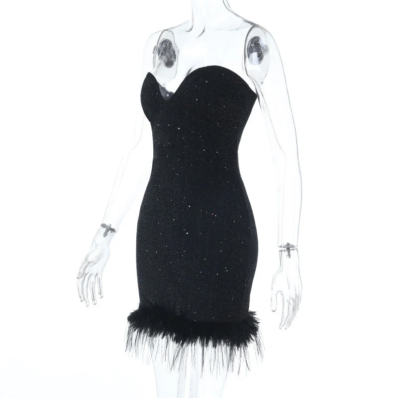 Sweetheart neck fluffy glitter mini dress - Image 2