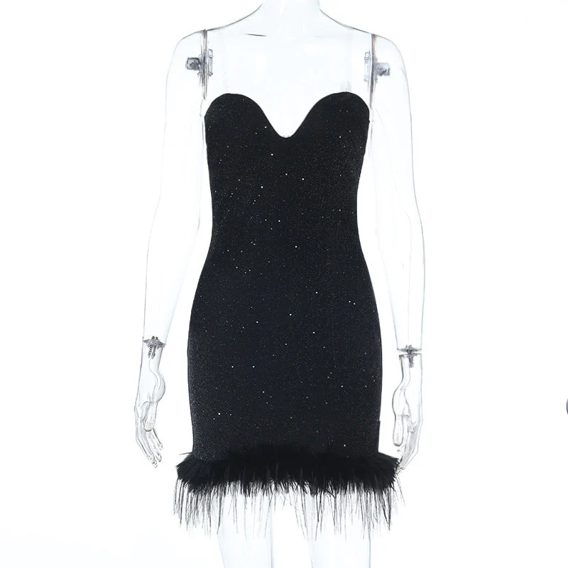 Sweetheart neck fluffy glitter mini dress - Image 3