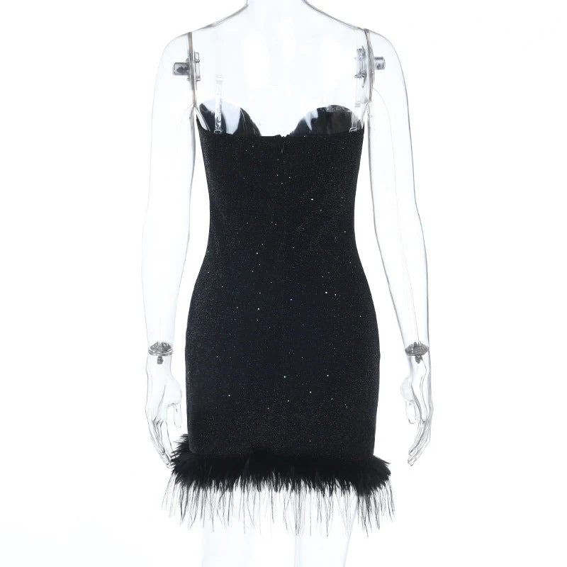 Sweetheart neck fluffy glitter mini dress - Image 4