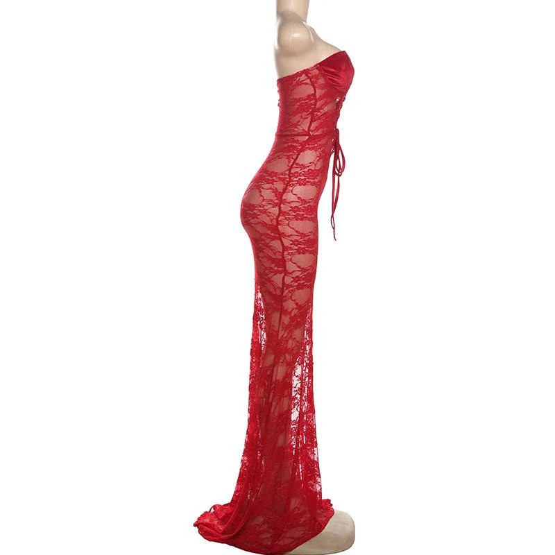 Sweetheart neck hollow out lace maxi dress - Image 2