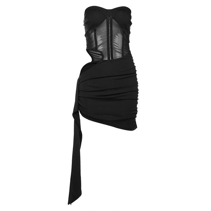 Sweetheart neck hollow out ruched tube mini dress - Image 2