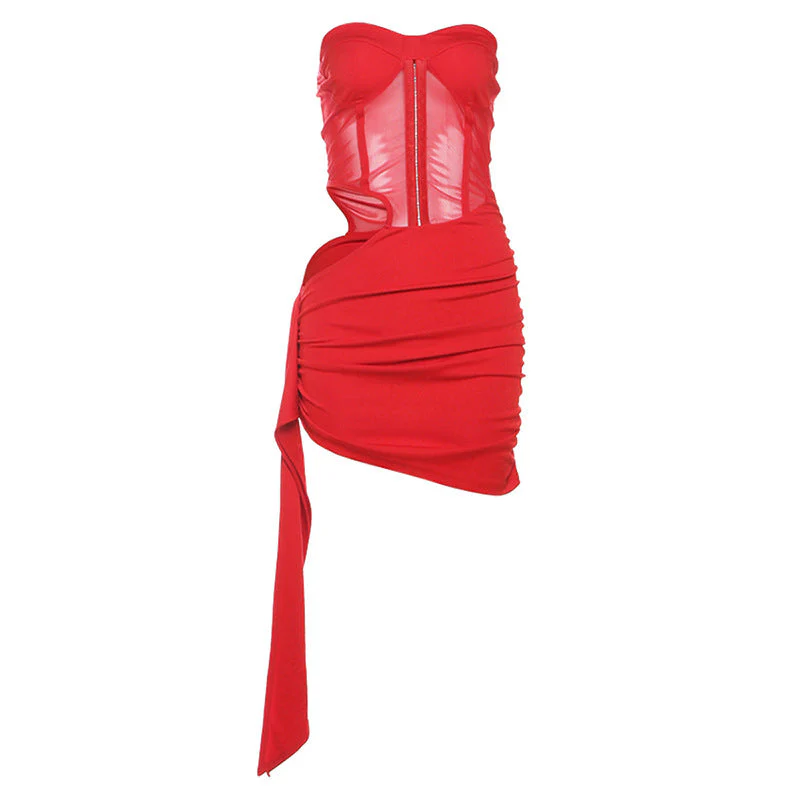 Sweetheart neck hollow out ruched tube mini dress - Image 3