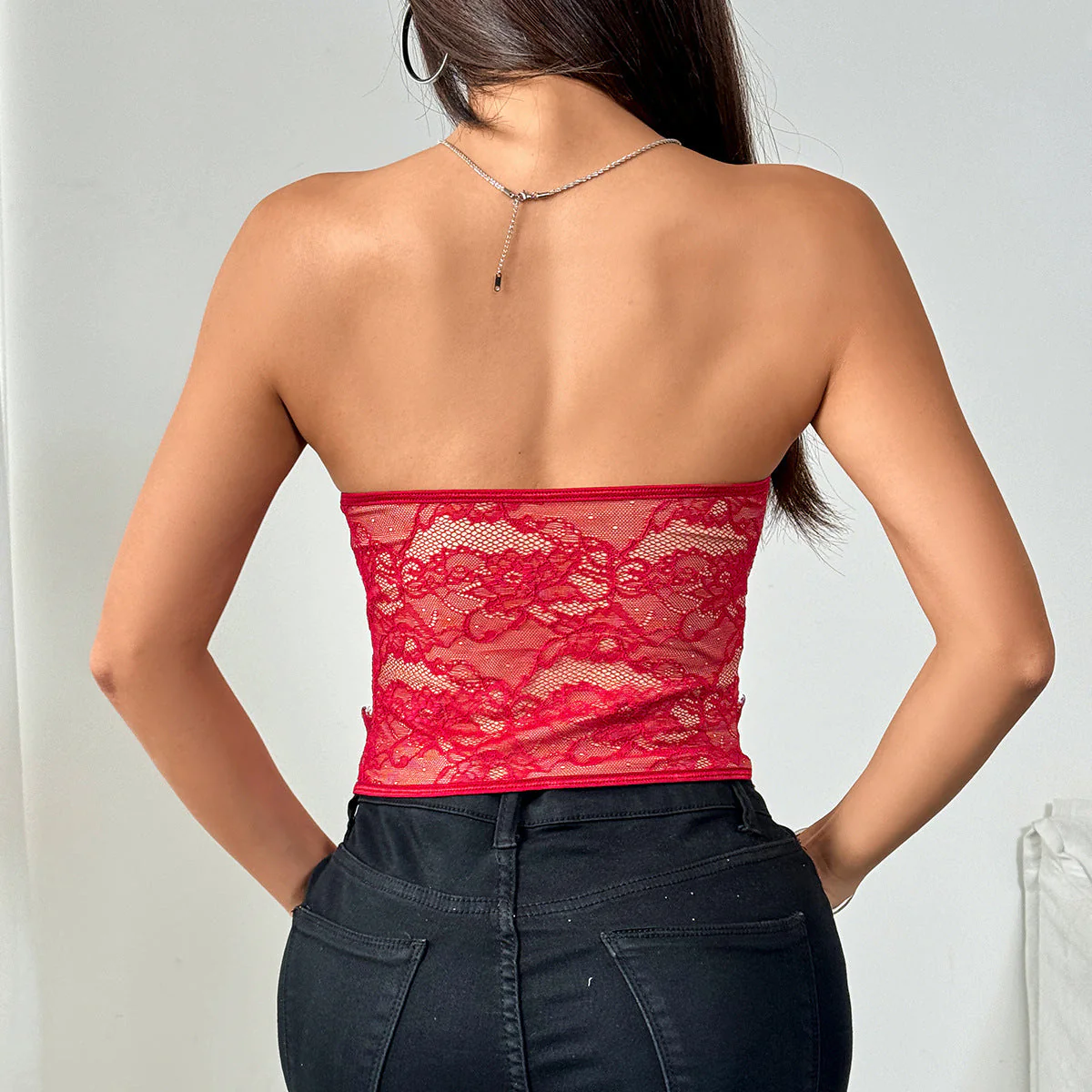Sweetheart neck lace bustier button top - Image 6