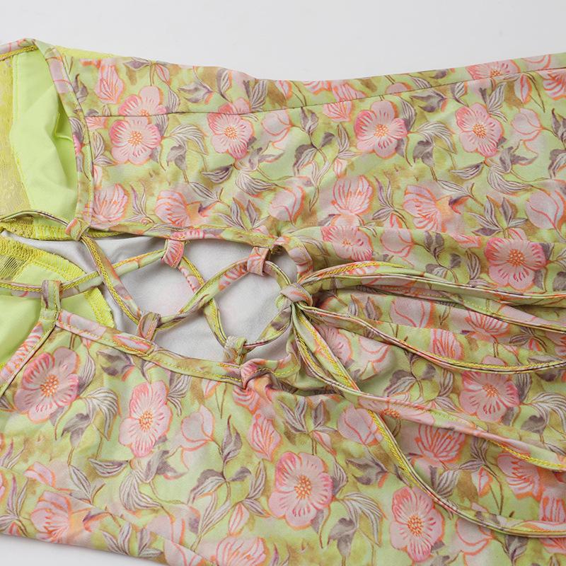 Sweetheart neck lace flower print knotted cami maxi dress - Image 7