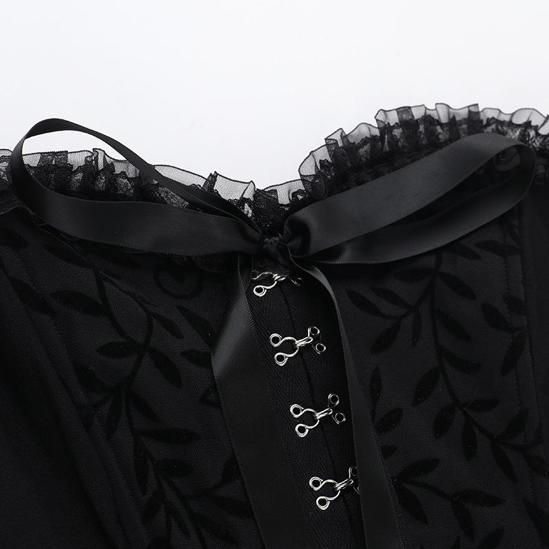 Sweetheart neck lace hem ruffle button mini dress - Image 5